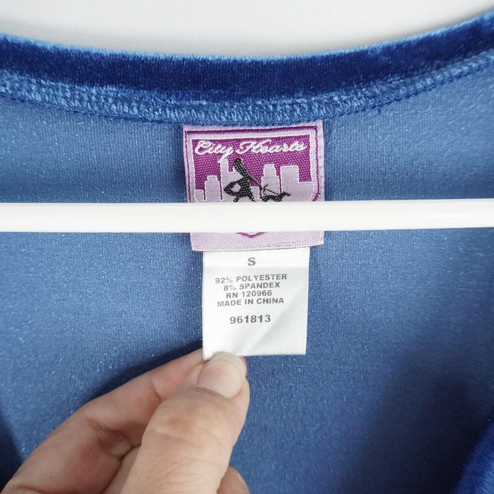 VTG City Hearts Blue Velvet Pant Set Long Sleeve Top‎ Matching Set Mature Party - Picture 6 of 14